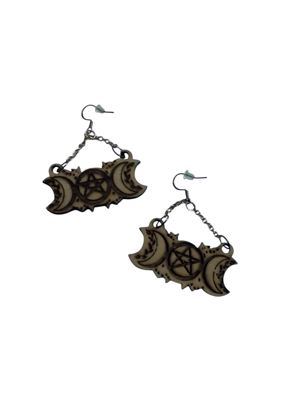 Triple Moon Laser Cut Wood Earrings